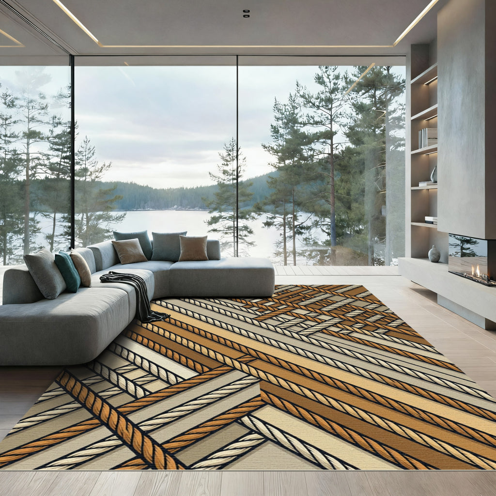 Woven Earth Tones Diagonal Rope Rug