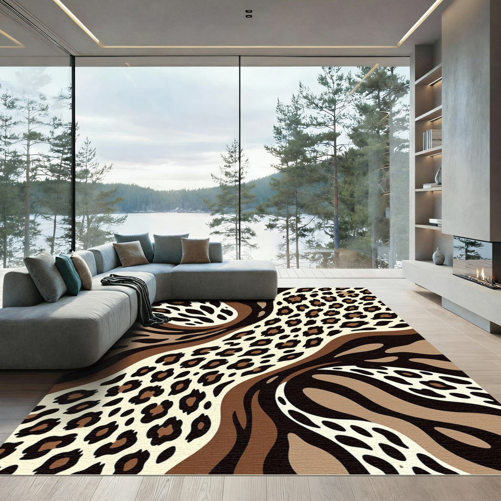 Bold Neutral Animal Stripe Leopard Rug