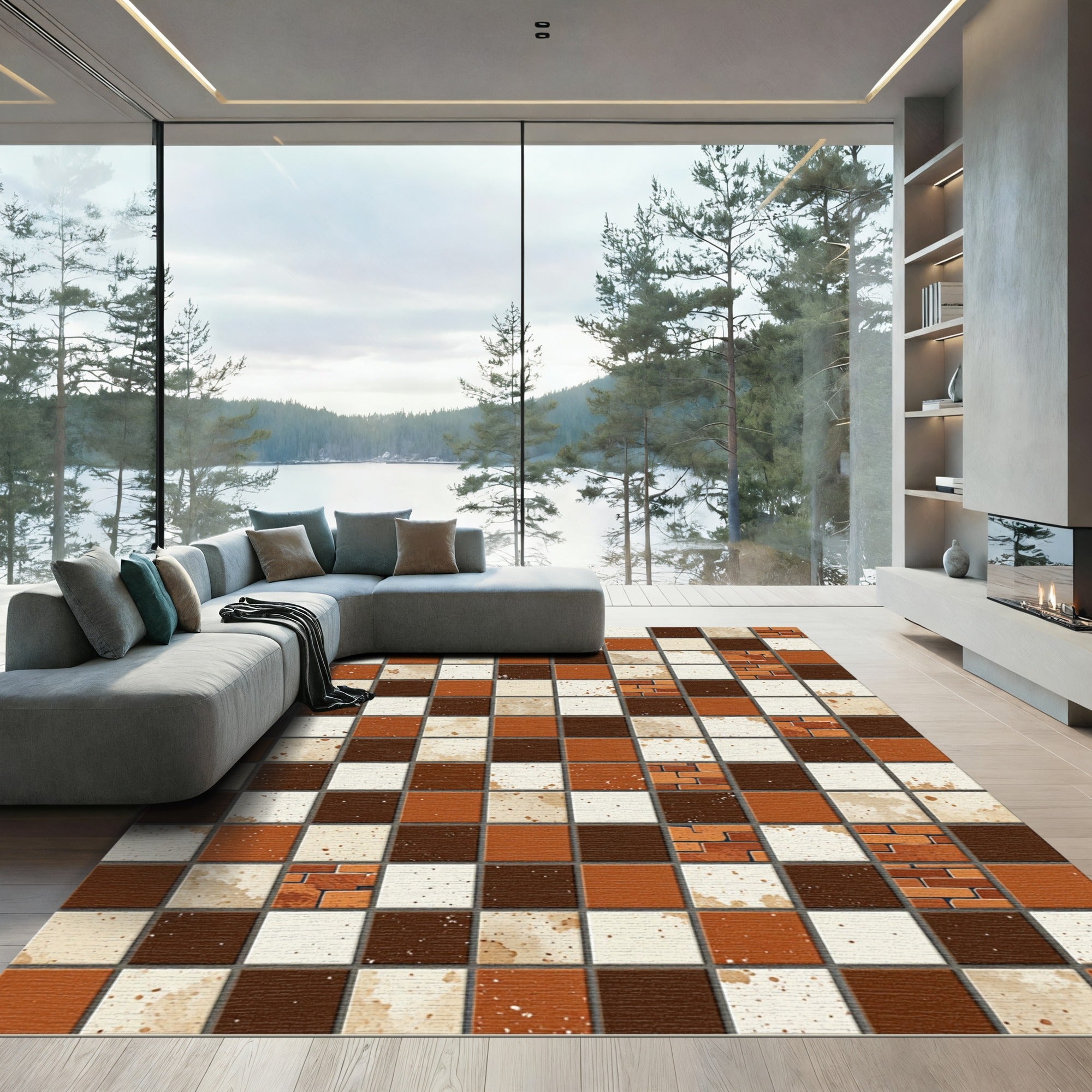 Rustic Brick Squares Tile Texture Rug