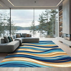 Abstract Blue Tan Wavy Lines Rug
