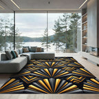 Art Deco Gold Black Fan Geometric Rug