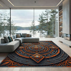 Bold Orange Geometric Sunburst Rug