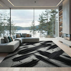Monochrome Black and White Abstract Brushstroke Rug