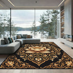 Golden Lotus Floral Detailed Ornament Rug