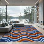 Modern Blue and Orange Wavy Stripe Rug
