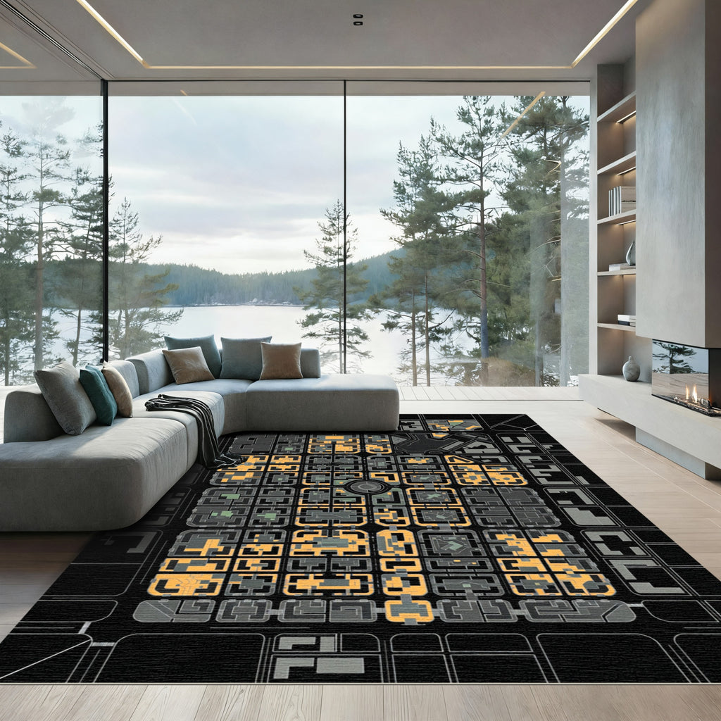 Gray Abstract City Buildings Geometric Rug