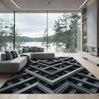 Monochrome Geometric Metallic Intersecting Lattice Rug