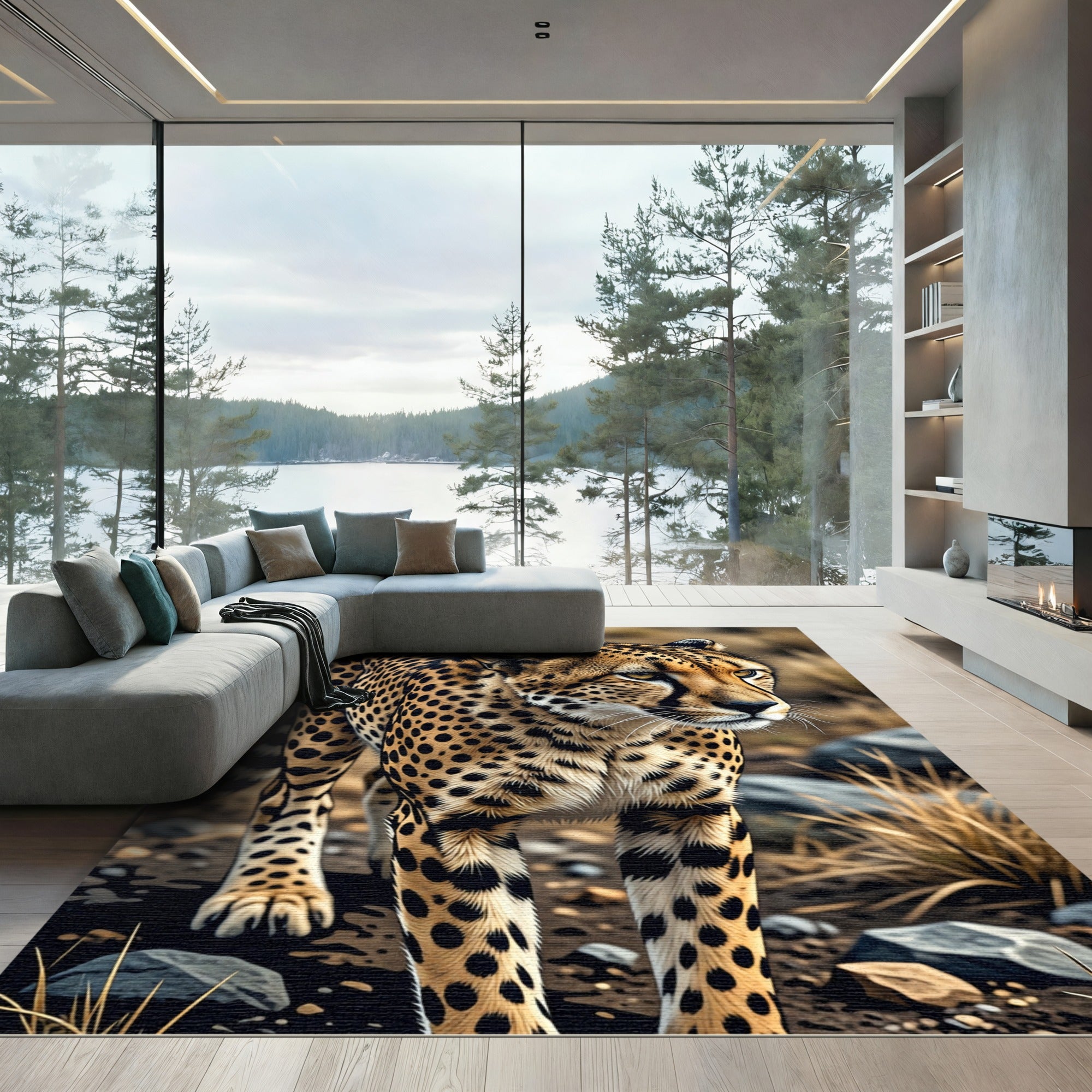 Golden Cheetah Spots Animal Print Rug