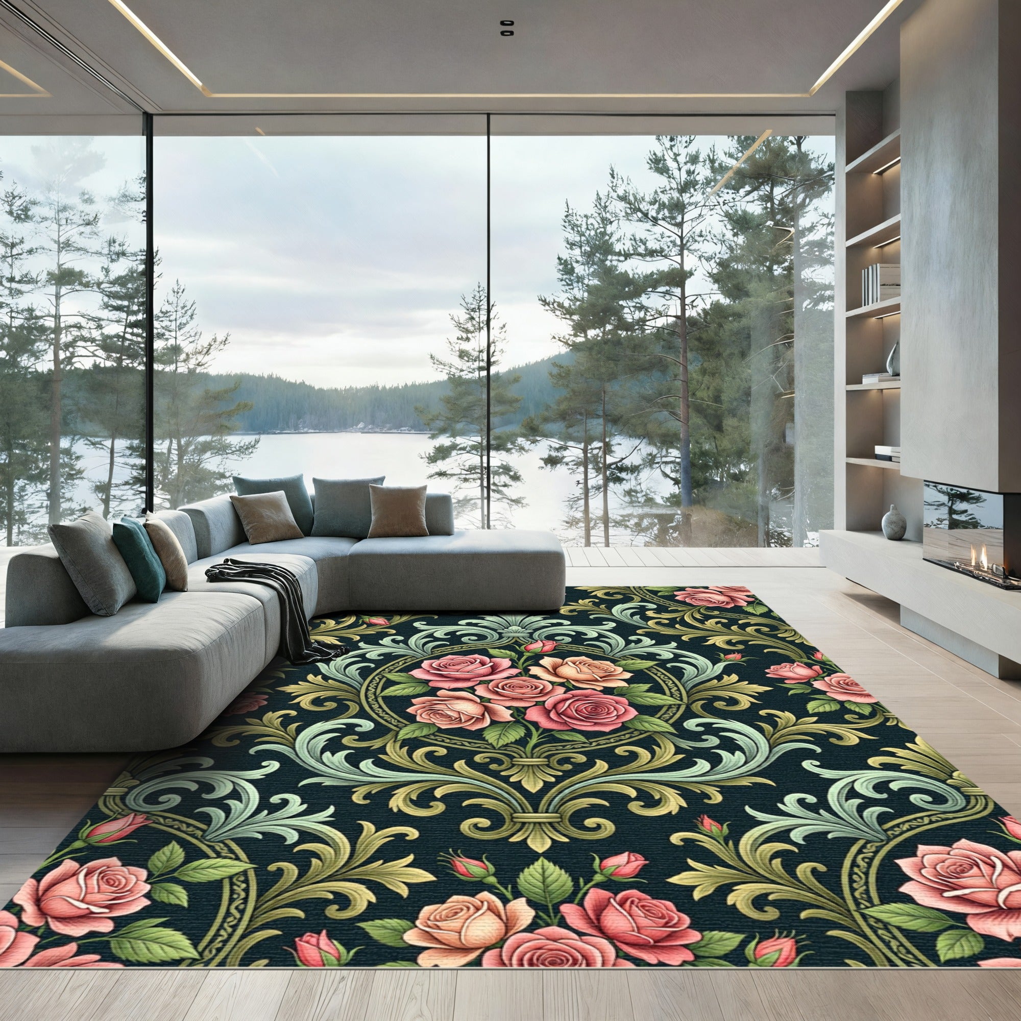Elegant Victorian Rose Damask Medallion Rug