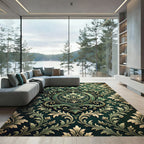 Emerald Ornate Damask Scroll Foliage Rug