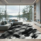 Monochromatic Abstract Charcoal Ink Stroke Rug