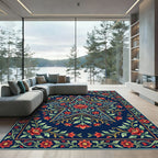 Navy Celestial Star Floral Medallion Rug