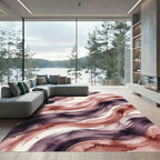 Elegant Abstract Burgundy Ink Wave Rug