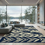 Navy Cream Geometric Chevron Graphic Rug