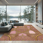 Gold Damask Filigree Pink Medallion Rug