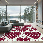 Deep Red Polka Dot Hearts Rug