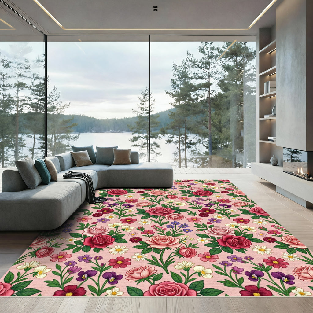 Pink Rose Floral Medley Garden Rug