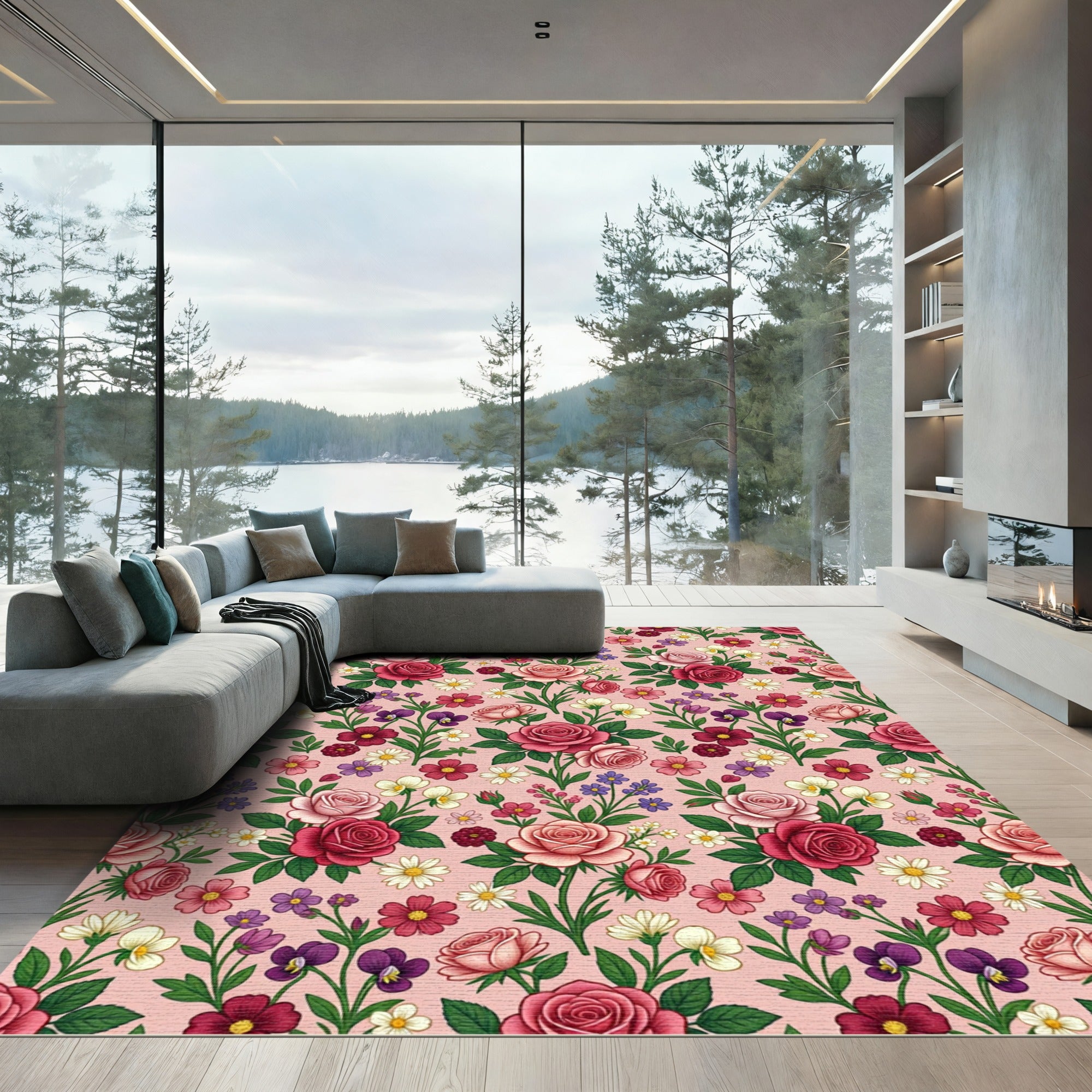 Pink Rose Floral Medley Garden Rug