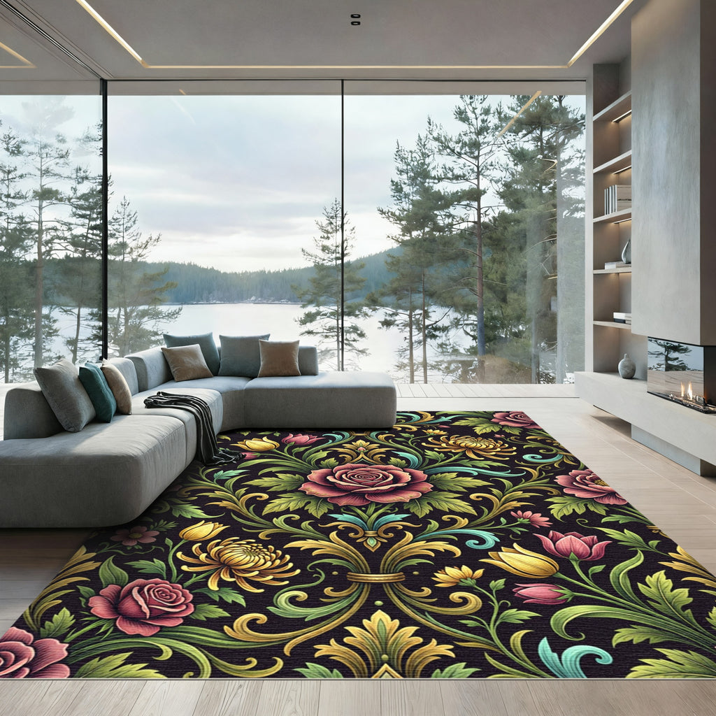 Vintage Floral Baroque Rose Garden Rug