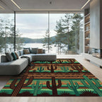 Earthy Southwest Cactus Striped Geometric Rug