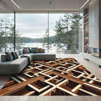 Abstract Terracotta Geometric Isometric Maze Rug