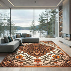 Ornate Amber Floral Damask Medallion Rug
