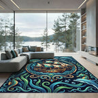 Nautical Peacock Ship Teal Marine Art Rug