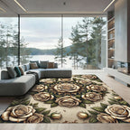 Elegant Cream Rose Floral Medallion Rug