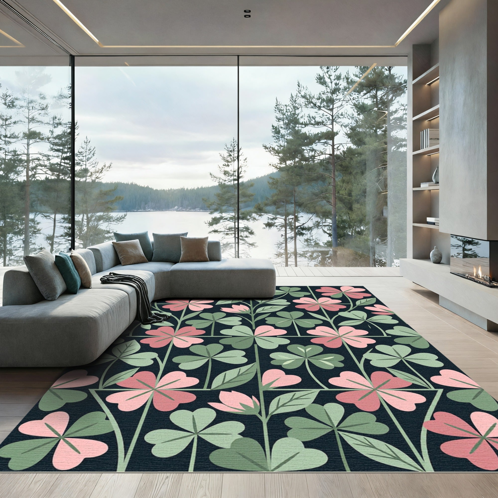 Blush Pink and Sage Clover Meadow Rug