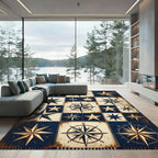 Rustic Navy Blue Nautical Star Patchwork Rug