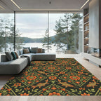Orange Floral Koi Diamond Arrangement Rug