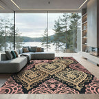 Intricate Gold Lace Heart Damask Rug