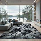 Black Splatter Abstract Grunge Floor Rug