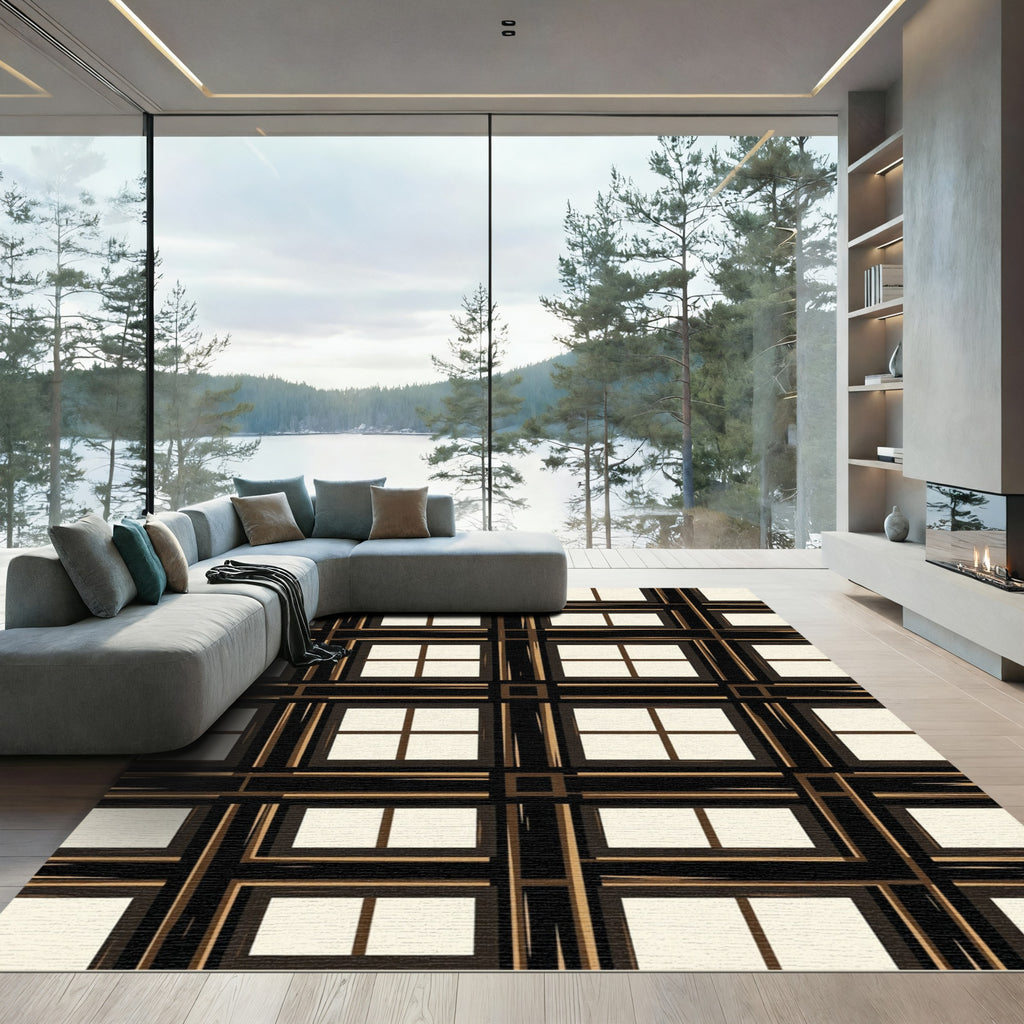 Black Tan Geometric Window Panel Rug