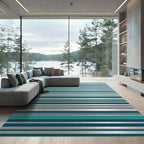 Teal Gray Silver Horizontal Stripe Rug