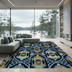 Golden Lantern Blue Paisley Lattice Art Rug