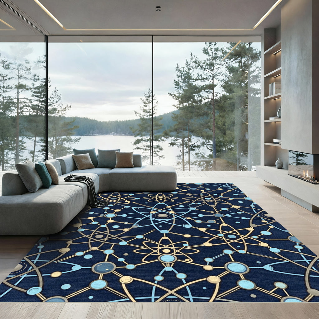 Atomic Blue Gold Interconnected Network Rug