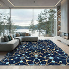 Atomic Blue Gold Interconnected Network Rug