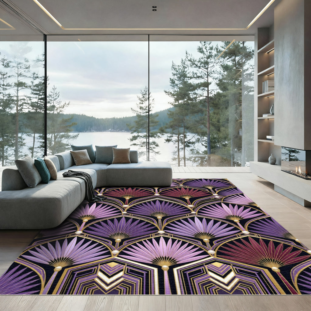 Purple Graduated Fan Art Deco Rug