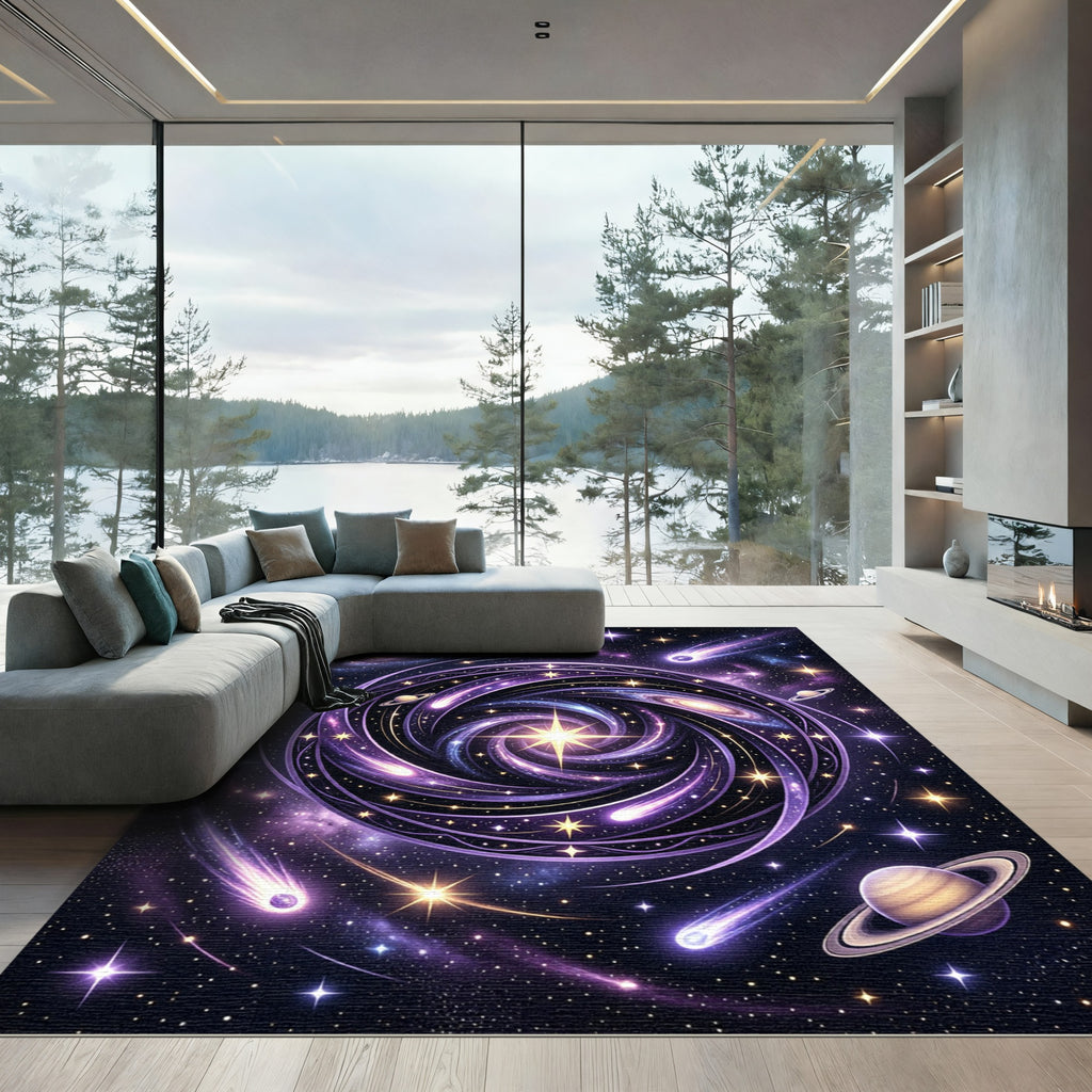 Celestial Purple Spiral Nebula Galaxy Rug