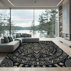 Golden Aztec Sun Star Geometric Medallion Rug