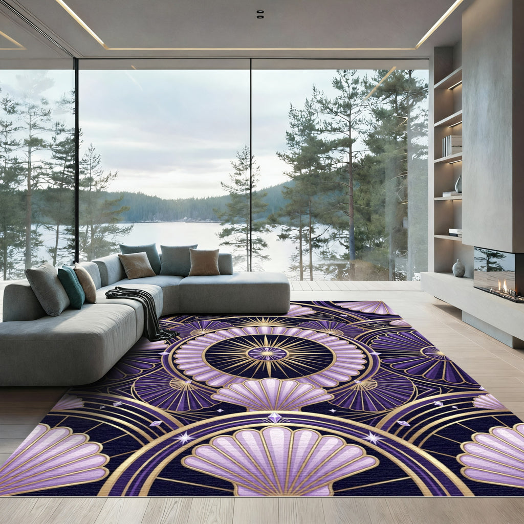Art Deco Radiant Violet Shell Medallion Rug