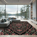 Ornate Dark Crimson Floral Medallion Rug