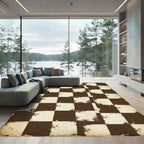 Vintage Brown Checkerboard Grunge Rug