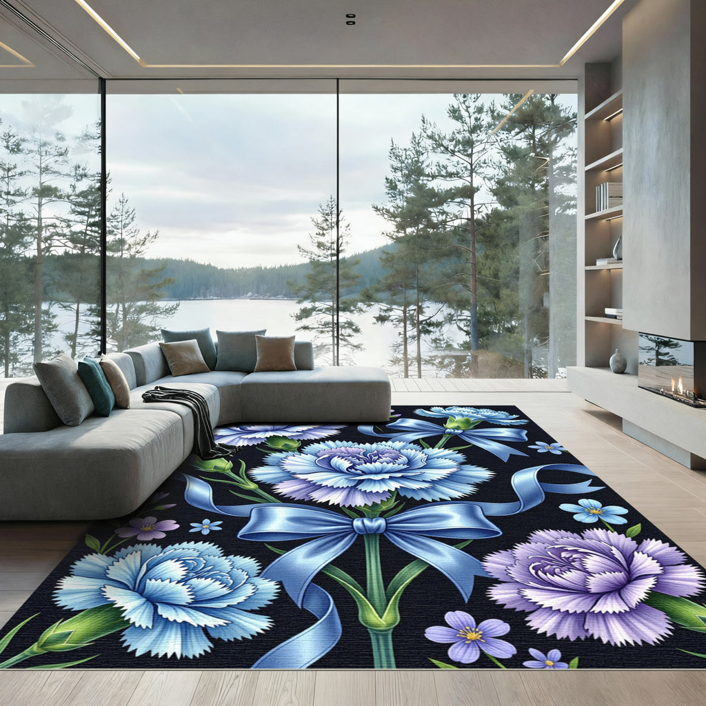Blue Carnations With Ribbons Bloom Rug