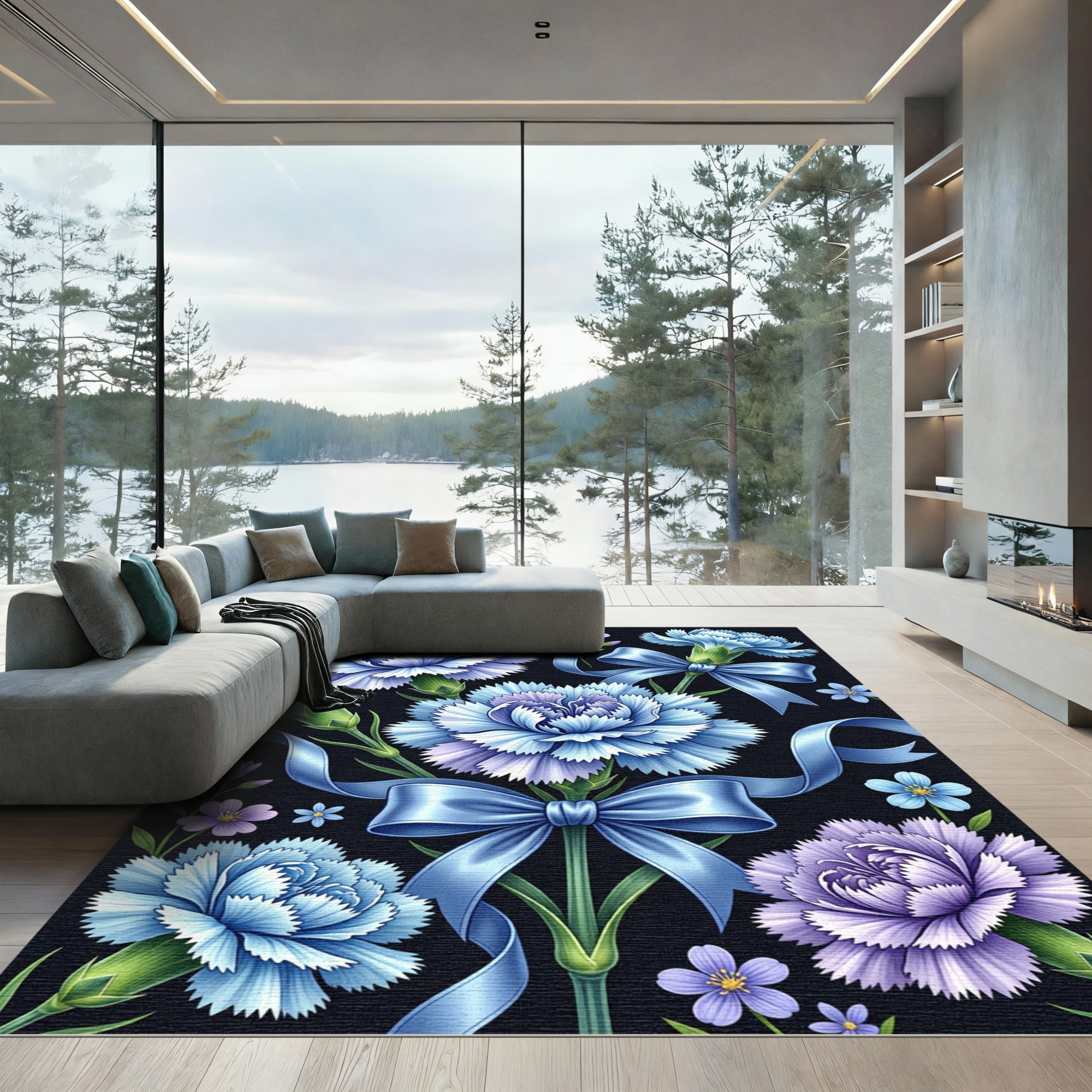 Blue Carnations With Ribbons Bloom Rug