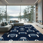 Navy Blue Football Geometric Athletic Rug
