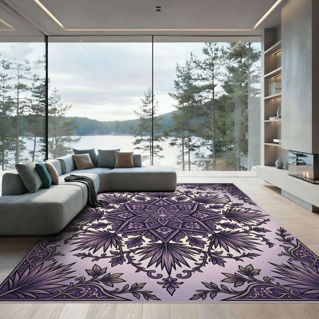 Ornate Plum Floral Star Medallion Rug