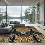 Golden Leopard Fur Animal Face Tiled Rug