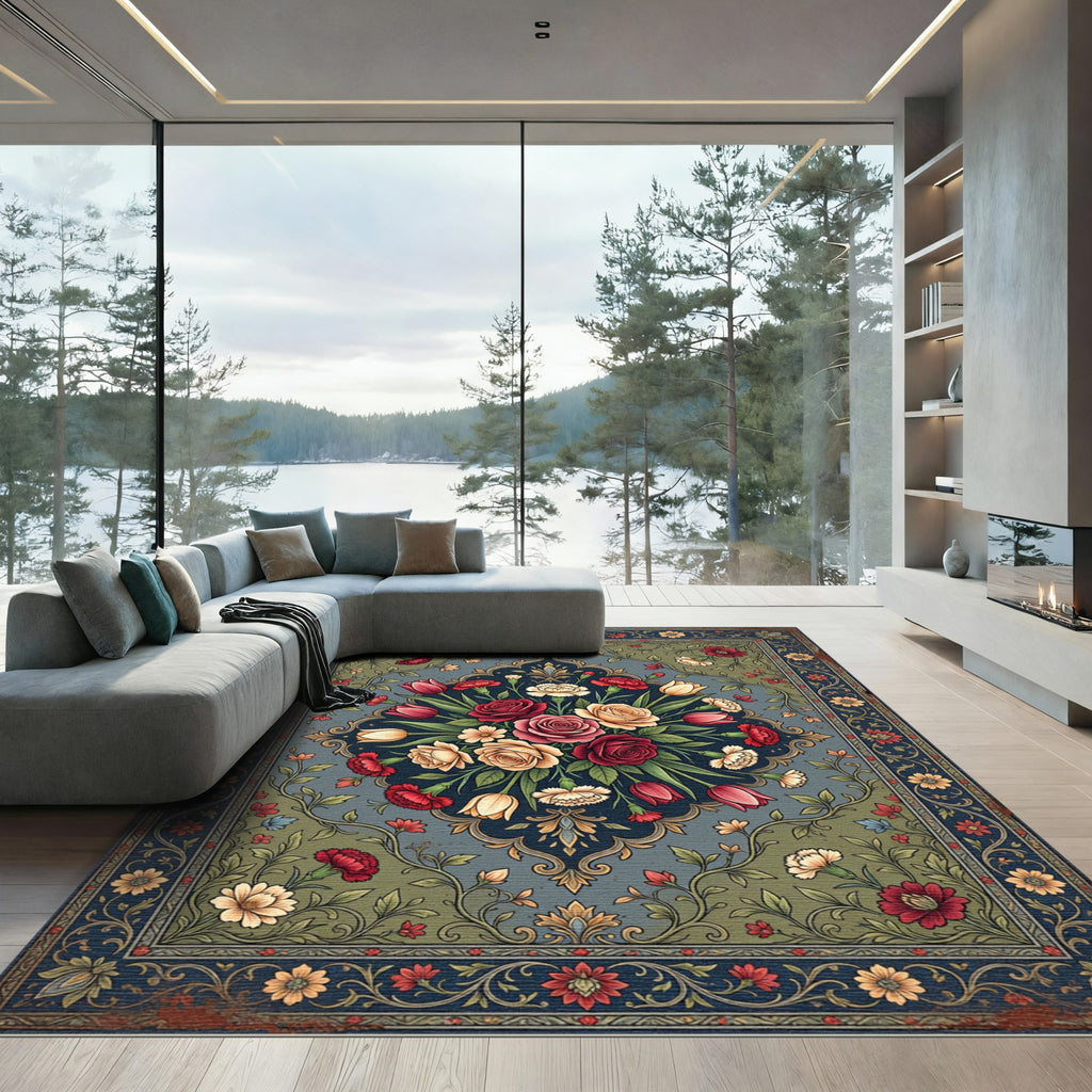 Vintage Floral Medallion Garden Bouquet Rug